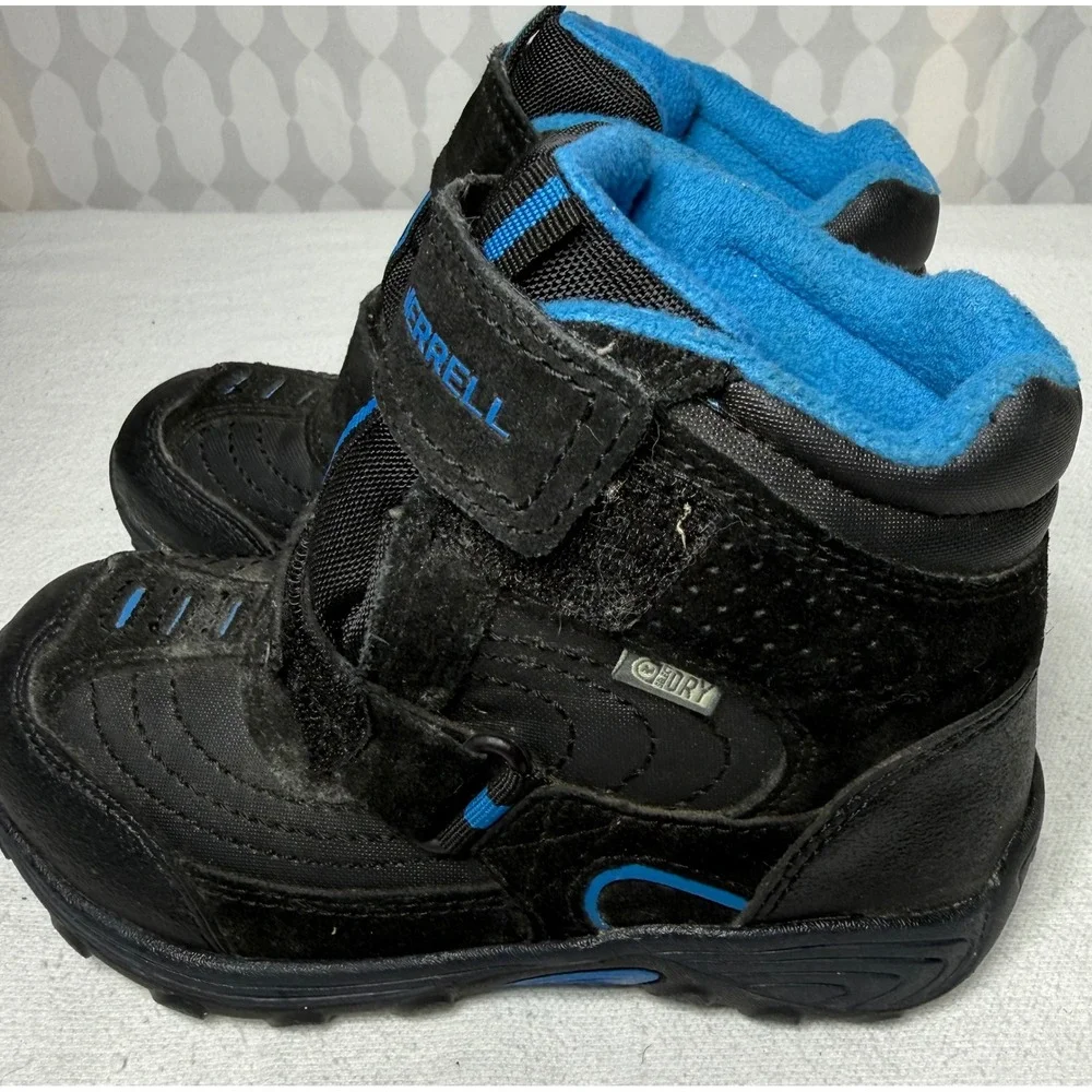Merrell Kids Moab Polar Mid Strap 2.0 Waterproof Winter‎ Boots Black Blue 11M